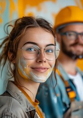 Sticker - A man and woman with paint on their faces.