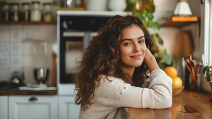 Sticker - A woman smiling in a kitchen.