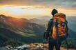 © Vlad - Outdoor Adventure: Man Hiking Alone into the Wild at Sunset Mountains