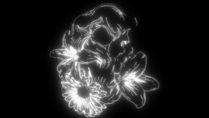 Poster - white silhouette of Skull and Flowers