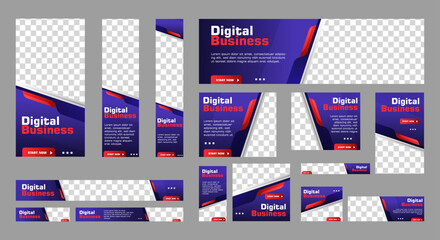 Poster - digital business web banners template design with space for image. blue background. vector