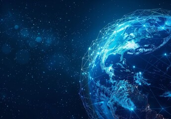 abstract digital illustration of earth with a blue global network, symbolizing worldwide connectivit