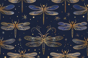 Wall Mural - Seamless scrapbook pattern with dragonflies