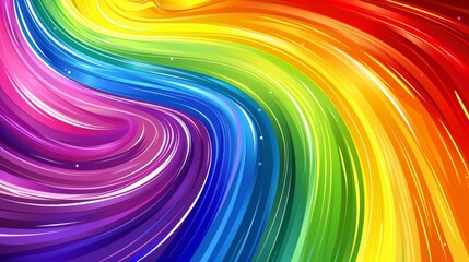 Vibrant abstract swirls in pride flag colors evoke dynamic motion with bright energy