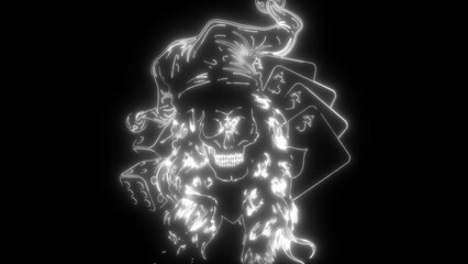 Wall Mural - white silhouette of woman Skull in jester hat on black background