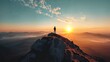 © RocknRoller Studios - Dramatic Mountaintop at Sunrise. Man Looks out at the Horizon. Achievement or Goal Concept.