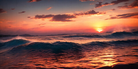 Wall Mural - sunset over the sea,panorama . ai generative