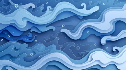 Wall Mural - A multilayered cartoon papercut illustration with water waves as a background.