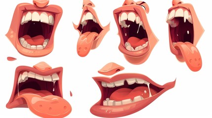 Wall Mural - An animated mouth with lips for cartoon characters and English pronunciation. A synchronized set of speech expression moderns for cartoon characters.