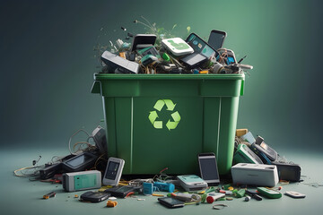 A recycle bin full of e waste as a concept of e waste management