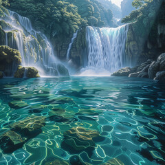 Wall Mural - there is a waterfall that is in the middle of a lake