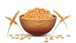 © Mark - Modern cartoon illustration of brown rice seeds in a wooden bowl and a plant isolated on white. A healthy organic food.