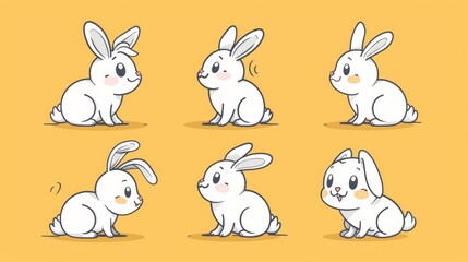 Wall Mural - Modern illustration of a bunny rabbit outline sketch. Minimal bunny line art doodle in different poses.