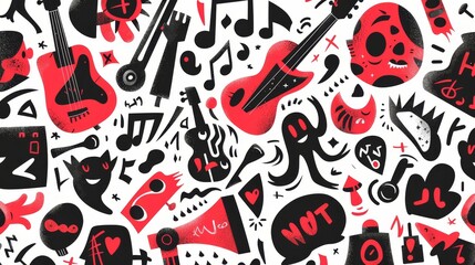 Graphic illustration of music doodles. A creative background for music.