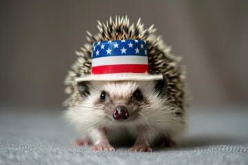 Wall Mural - Sweet hedgehog dressed in a 4th of July hat with space for copy.