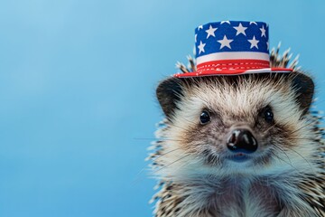 Wall Mural - Sweet hedgehog dressed in a 4th of July hat with space for copy.