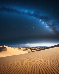 Fototapete - Night scenery galaxy milky way desert wallpaper. Desert night landscape. The sky with stars and the milky way over the endless desert.