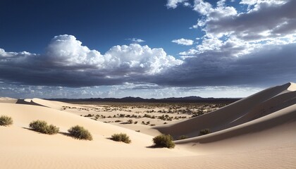 Wall Mural - Night sky with stars and the moon shining over a desert dune. Sunset in the desert with dark clouds. Thunderclouds in the desert.