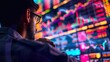© Jiraphiphat - Cryptocurrency investor reviewing market performance on a digital screen, surrounded by colorful financial charts and crypto coins