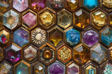 Canvas Print - A colorful mosaic of hexagonal tiles with a variety of colors and patterns