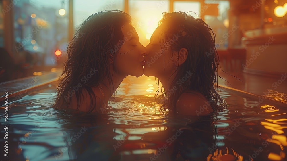 Love and Warmth: Intimate Moment of Two Women Sharing a Tender Kiss in ...
