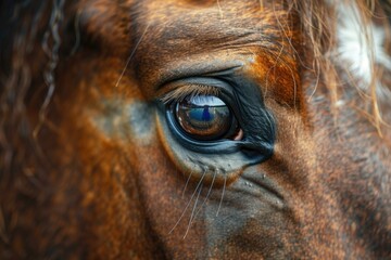 Poster - Detailed close up of a brown horse's eye, suitable for animal and nature themes