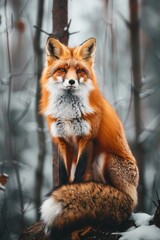 Canvas Print - A red fox perched on a tree branch. Suitable for wildlife and nature concepts