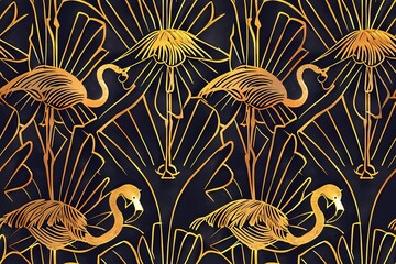 Art deco flamingo pattern 