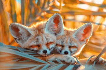 Sticker - A pair of foxes resting peacefully. Suitable for nature themes