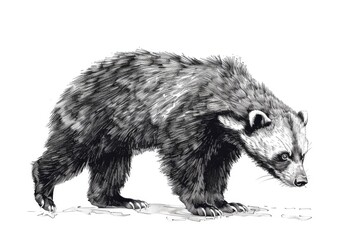 Wall Mural - Detailed black and white drawing of a badger. Perfect for educational materials or nature-themed designs