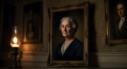 Wall Mural - a portrait of an older woman is on display in a room