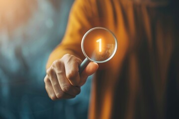 Wall Mural - Close-up of a hand holding a magnifying glass, useful for research and investigation projects