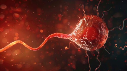 Wall Mural - detailed shot of a cell with a red ribbon, suitable for medical or scientific concepts