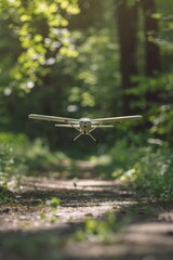 Wall Mural - a small airplane flying over a dirt road, suitable for travel and transportation concepts