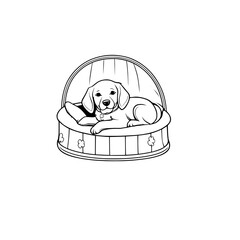 Wall Mural - A cartoon irish setter in a dog bed coloring page generative ai