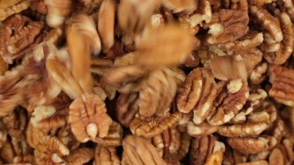 Wall Mural - Pecan nuts falling down in bowl, top view. Healthy food concept