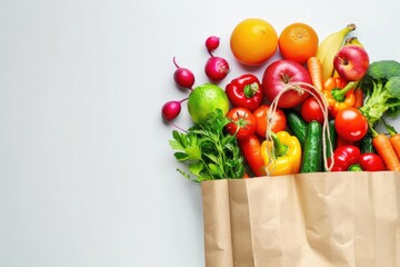 Wall Mural - A variety of fresh fruits and vegetables in a paper bag. Ideal for healthy eating concept