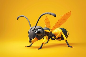 Poster - A vibrant image of a yellow and black insect on a bright yellow background. Ideal for nature and wildlife themed projects