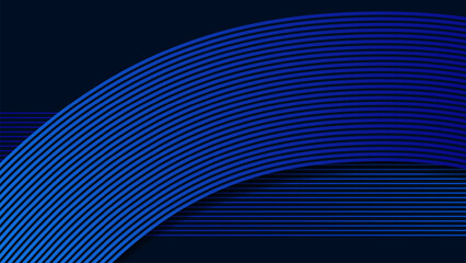 Wall Mural - Dark blue background with a decorative pattern of diagonal curved blue lines. Futuristic technology concept suitable for modern designs, website backgrounds, and presentation backdrops