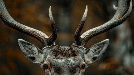 Canvas Print - Close-up view of a deer with impressive large horns. Perfect for wildlife and nature concepts