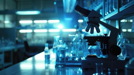 Wall Mural - a hand holding a microscope in a laboratory setting. suitable for scientific and research concepts