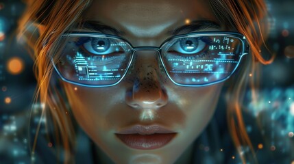 Leinwandbilder - Cute woman software developer girl floating in the internet, deep web and hacking the code base. Generative AI.