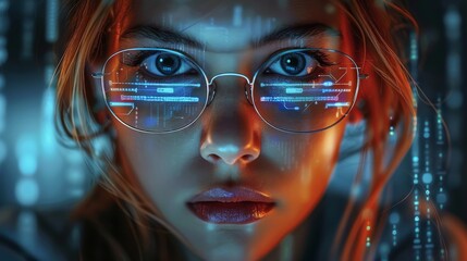 Leinwandbilder - Cute woman software developer girl floating in the internet, deep web and hacking the code base. Generative AI.