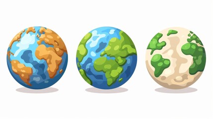 Wall Mural - An illustration of flat Earth globes isolated against a white background. A modern illustration of a flat world icon.