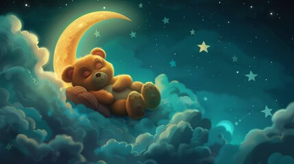 Sticker - Moon-sleeping cartoon teddy bear