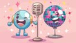 © Mark - Modern Illustration of Retro Microphone and Disco Ball Characters, Animated Characters Exuding Vintage Charm