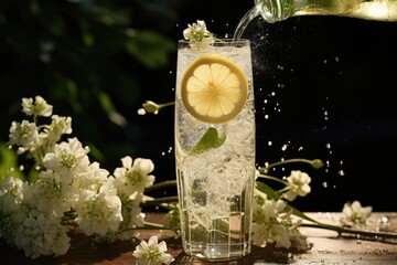 Elderflower Spritz: Spritzing elderflower syrup into a sparkling drink.