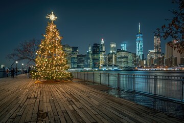 Wall Mural - At night, Christmas trees in the city