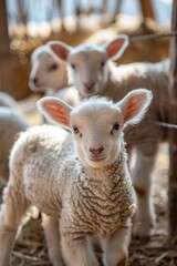 Wall Mural - A group of sheep standing next to each other. Suitable for agricultural themes