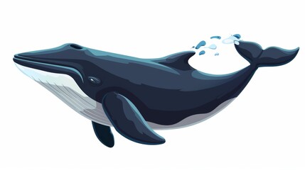 Sticker - Isolated on white background, the biggest mammal on earth is a cartoon illustration of a blue whale.